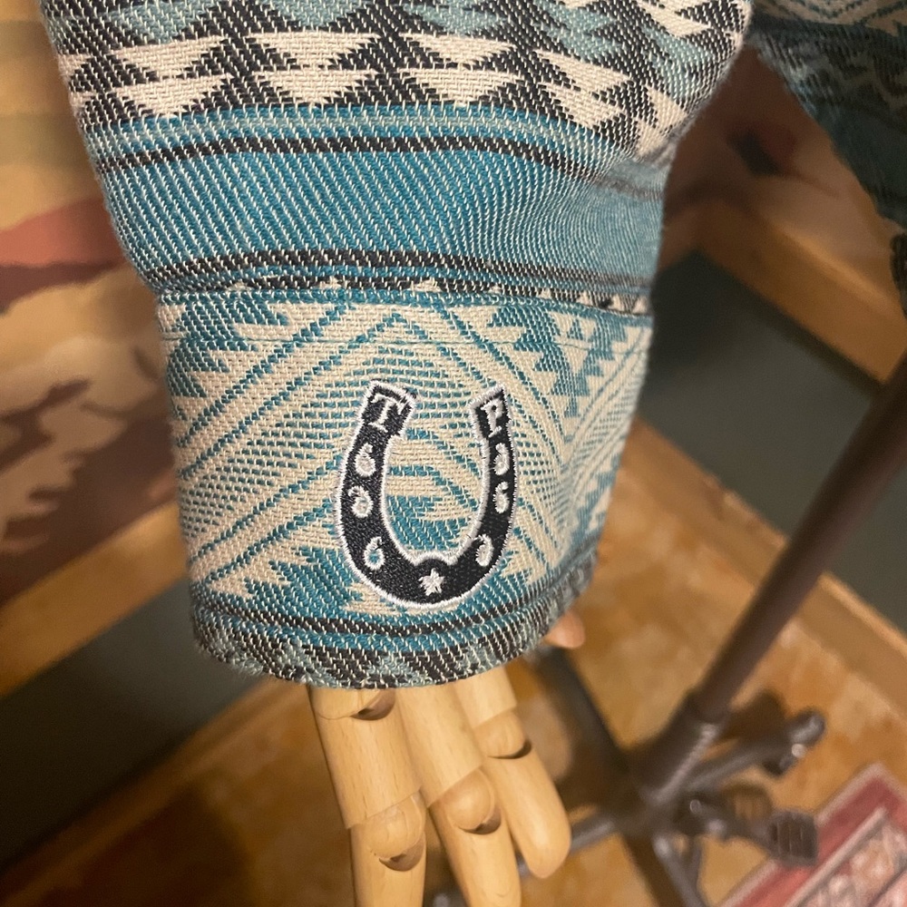 Tasha Polizzi Blue Patterned Button Down Shirt - image 3